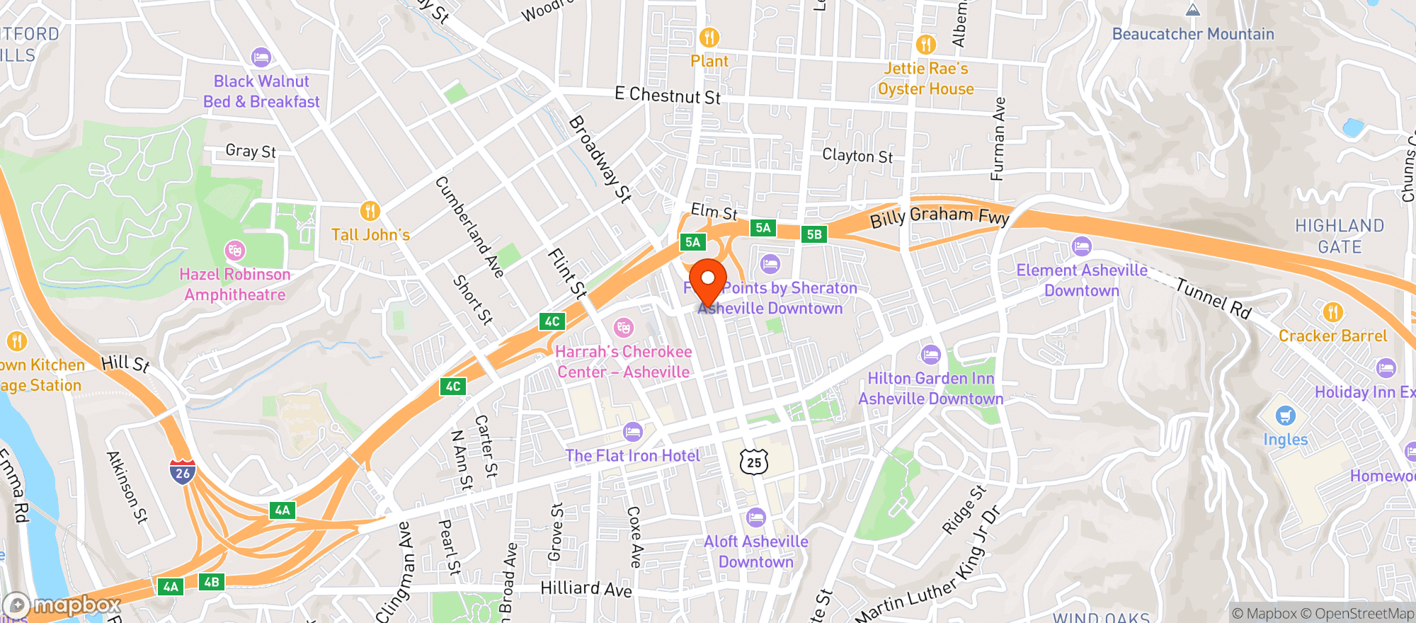 Map showing Ella Asheville Social Hall