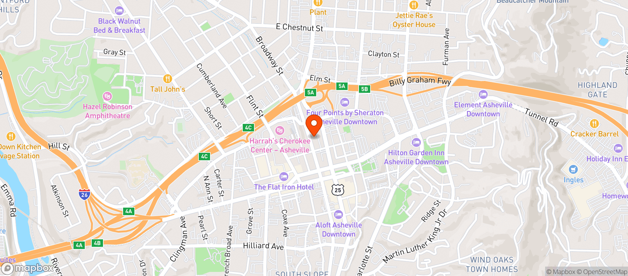 Map showing Rosetta's Kitchen & The Buchi Bar