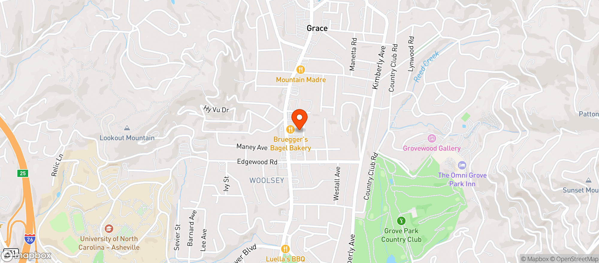 Map showing Asheville Brewing Company Ninja Spi