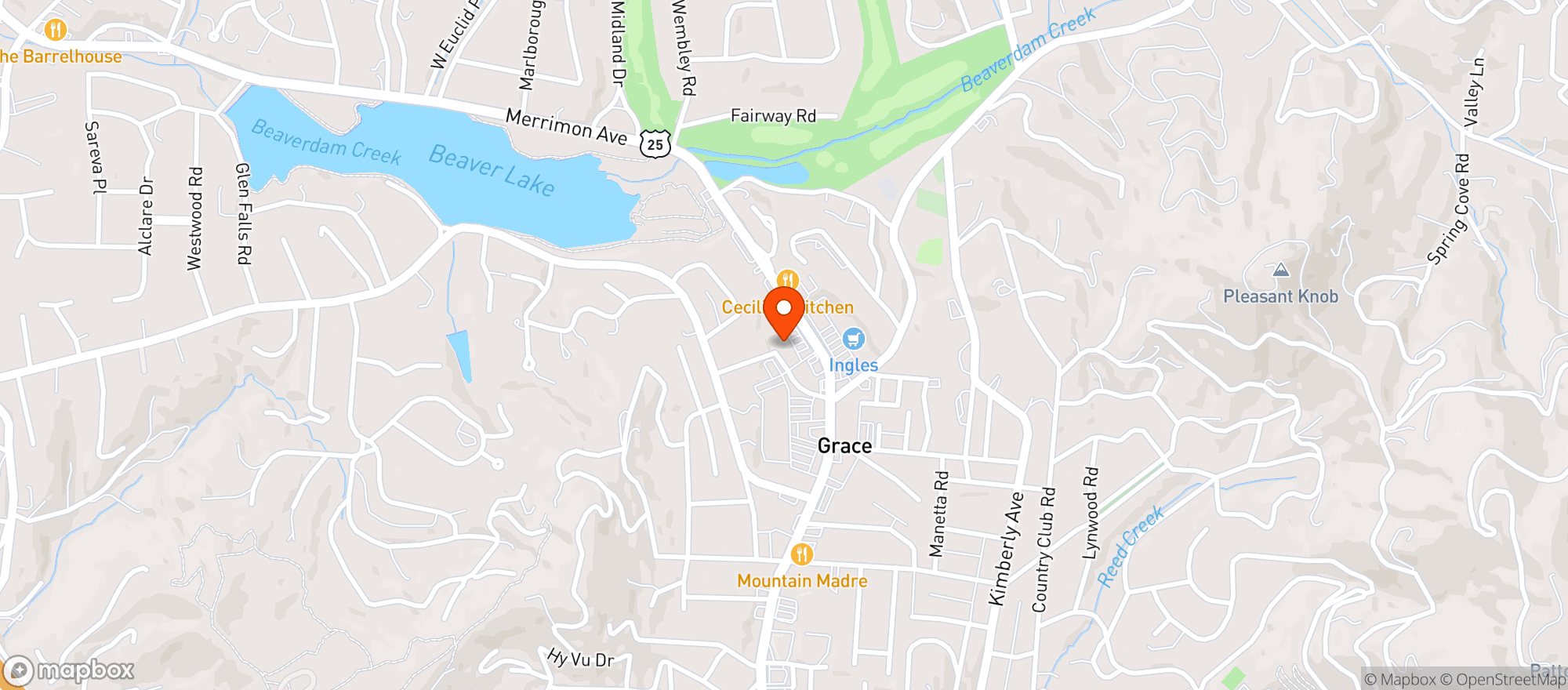 Map showing The Fresh Market (Asheville)