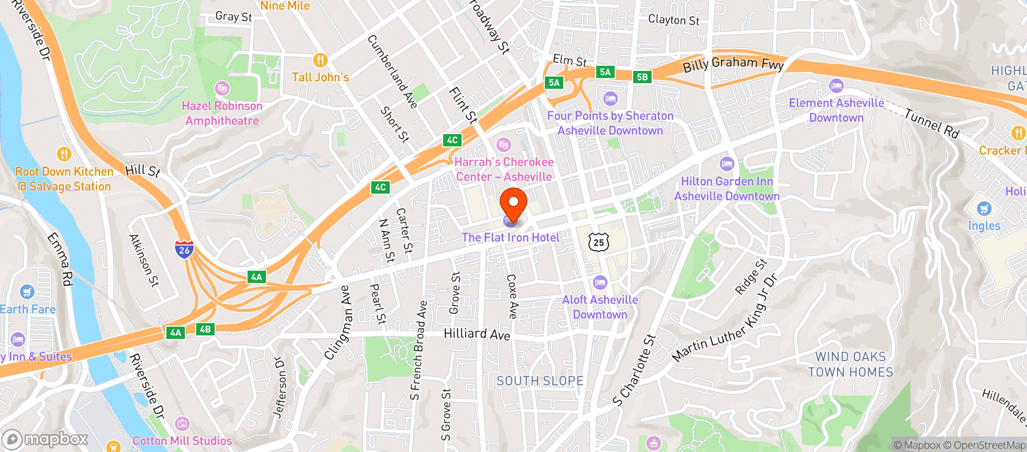 Map showing Tupelo Honey Cafe