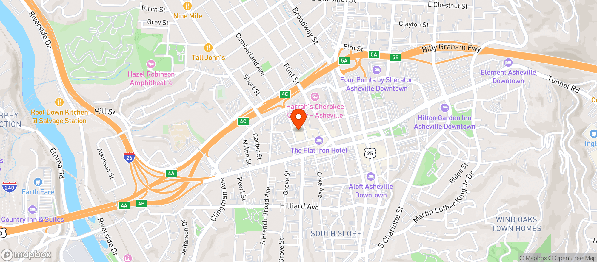 Map showing Battery Park Book Exchange and Champagne Bar