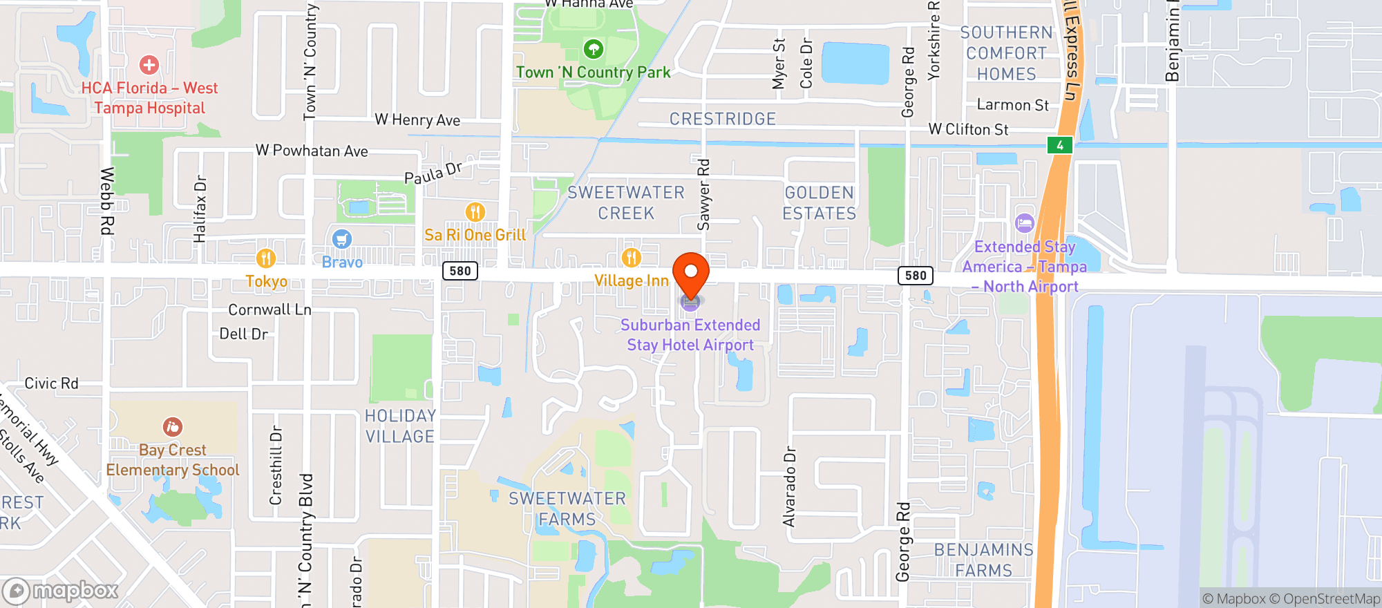Map showing Suburban Extended Stay Hotel Airport