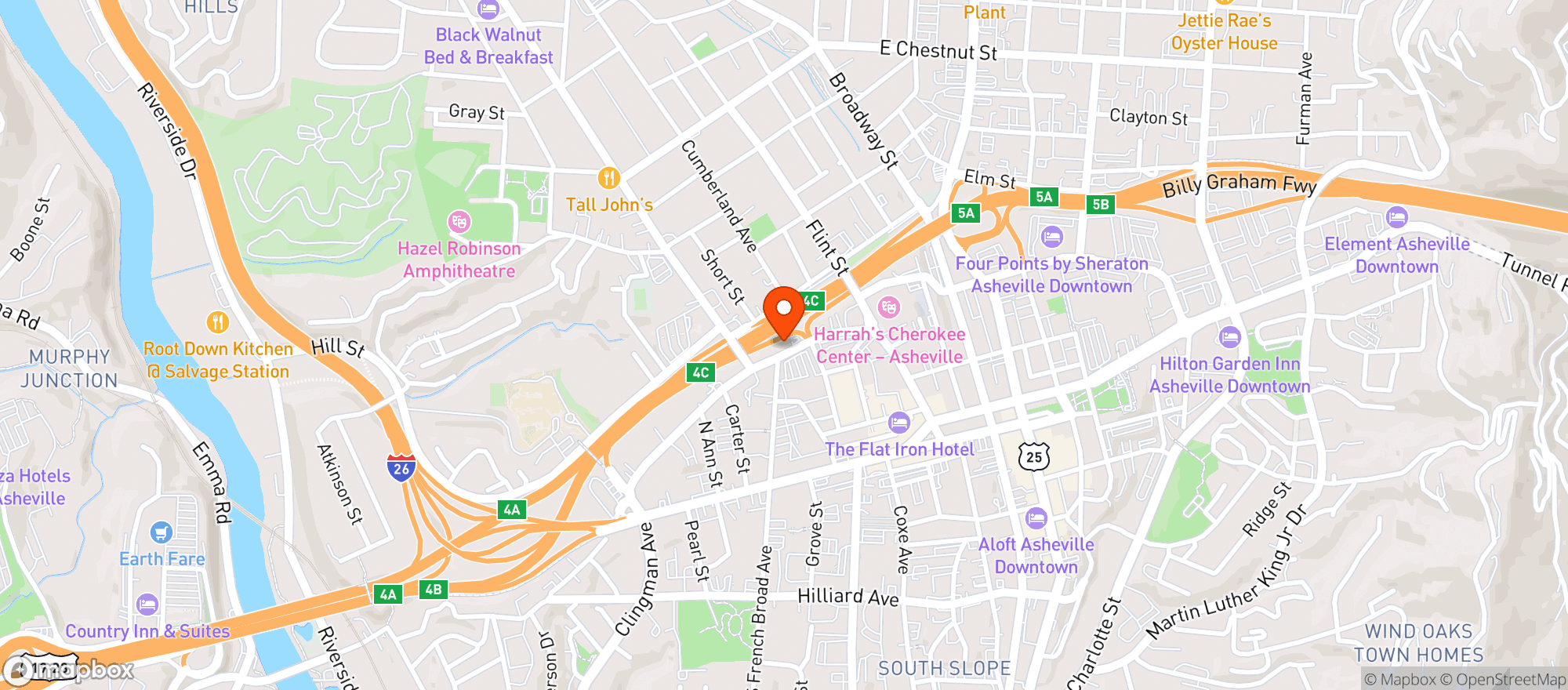 Map showing Hotel Indigo #avlin