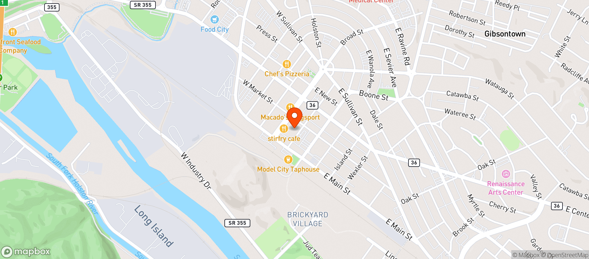 Map showing Bays Mountain Brewing Company