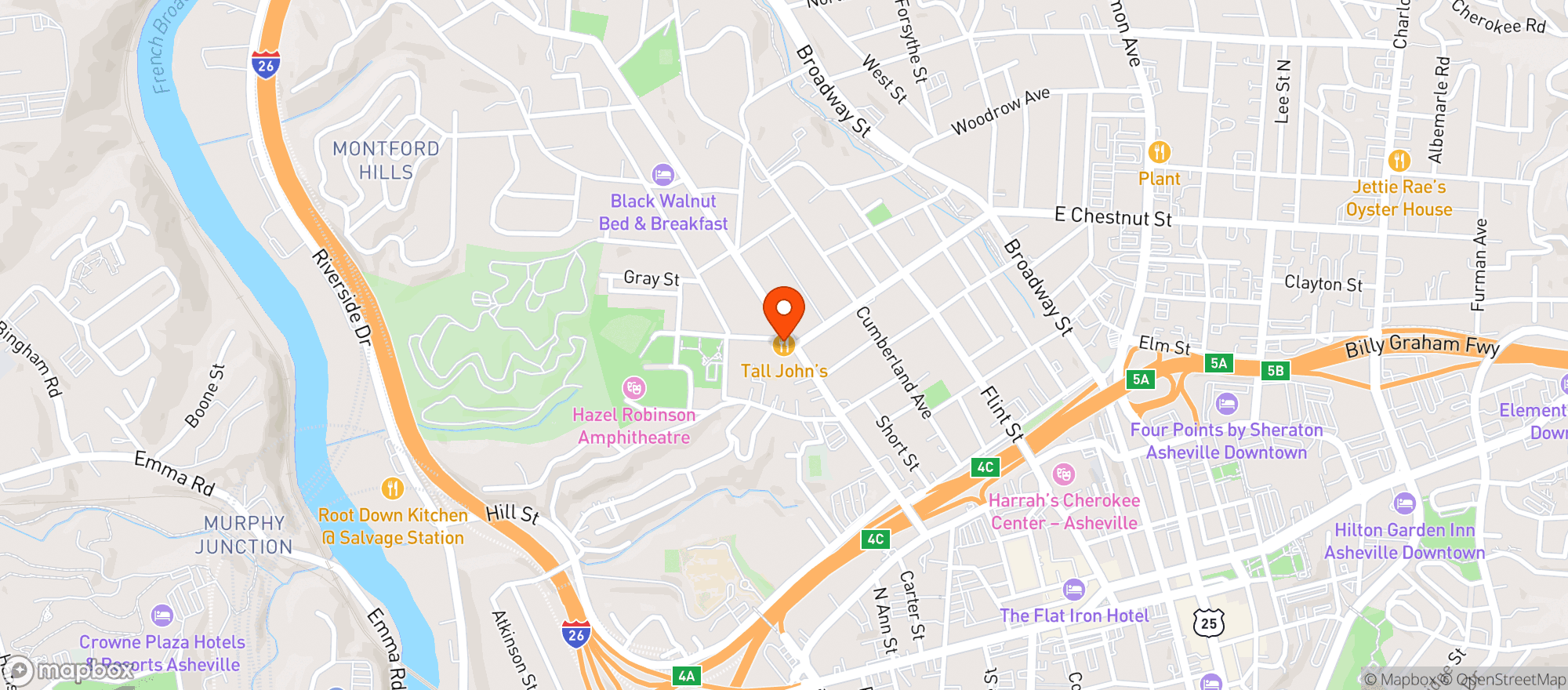 Map showing Tall John's