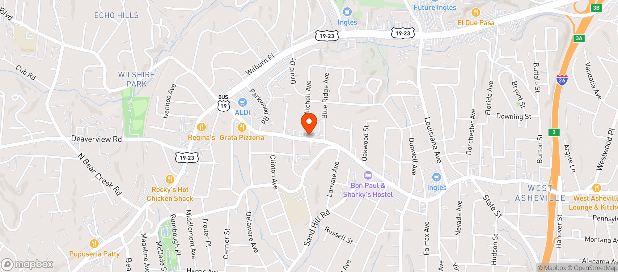 Map showing Asheville Dispensary