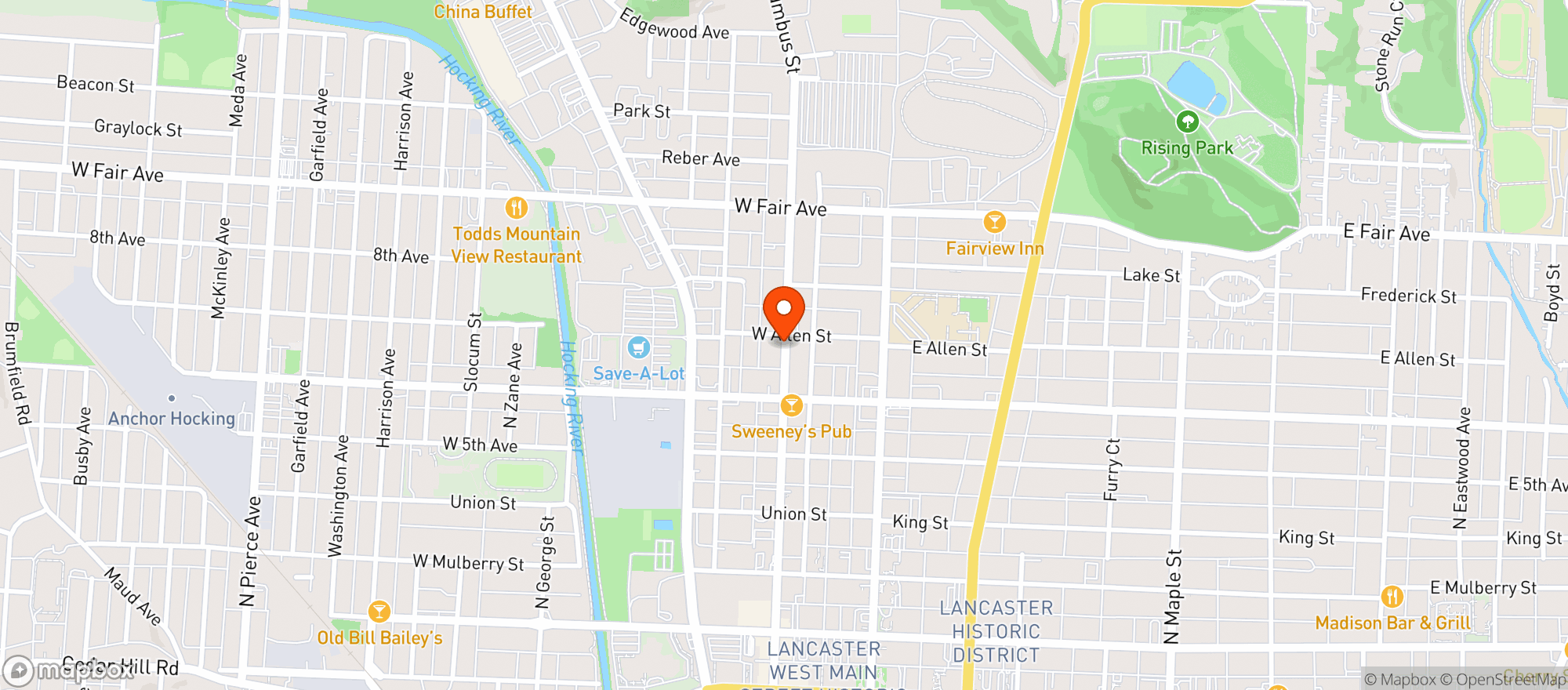 Map showing Center City Drive Thru