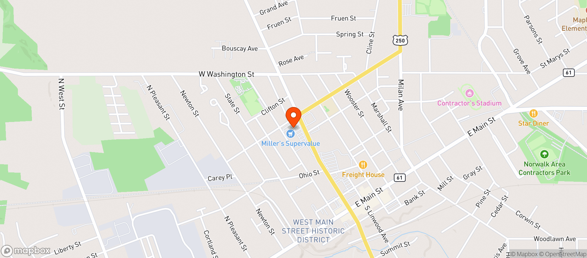 Map showing MILLERS MARKET-NORWALK