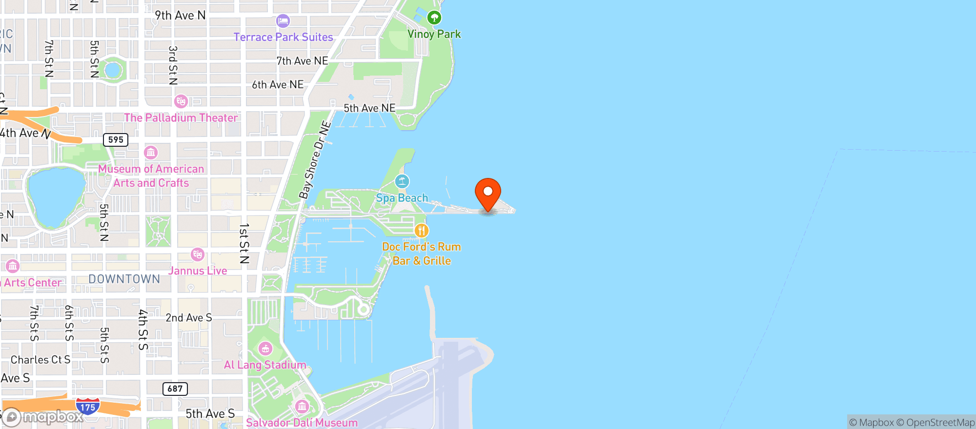 Map showing St. Petersburg Pier