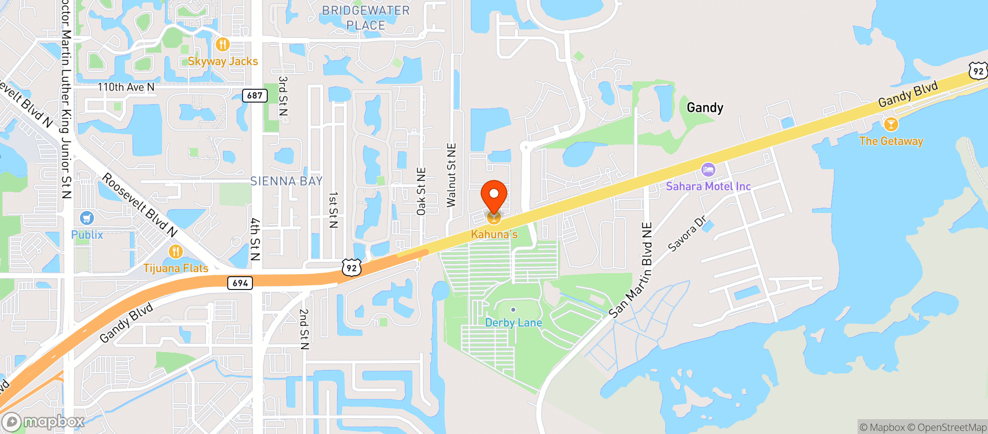Map showing Kahuna S Bar & Grill