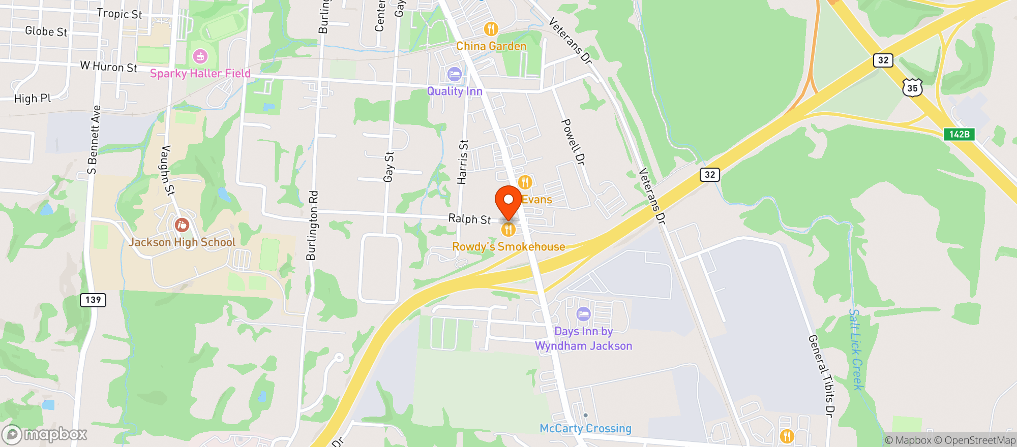 Map showing Rowdys Smokehouse