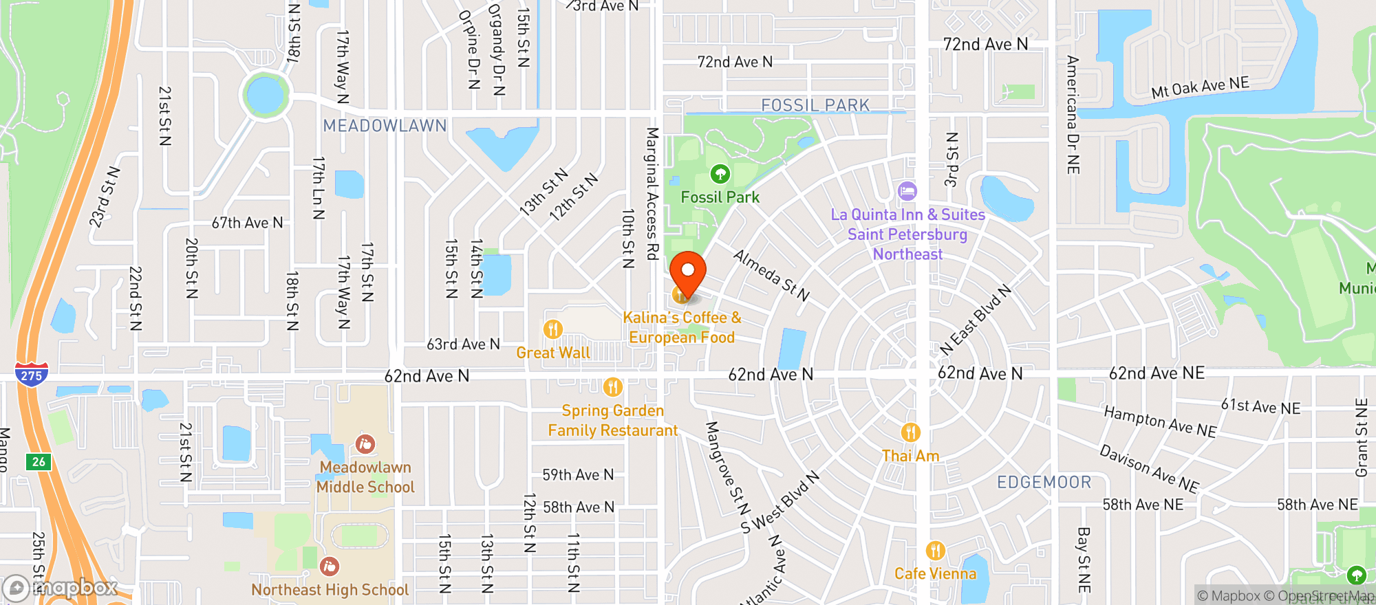 Map showing Kalina Coffee & European Food 07481