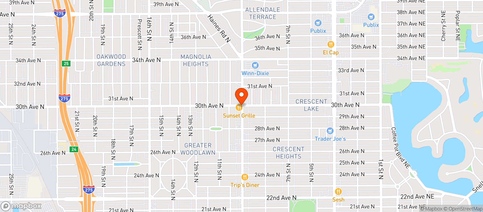 Map showing Sunset Grille