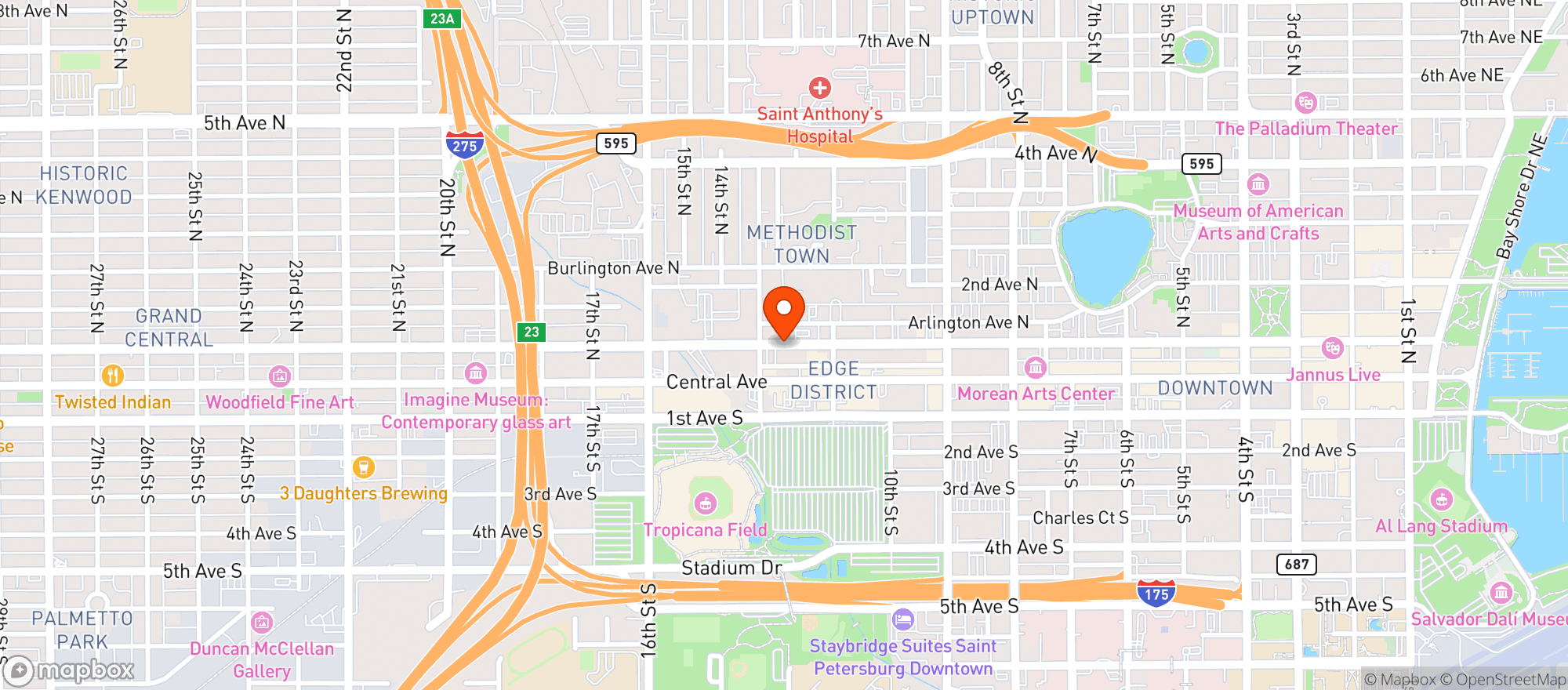 Map showing S & W 1st Ave