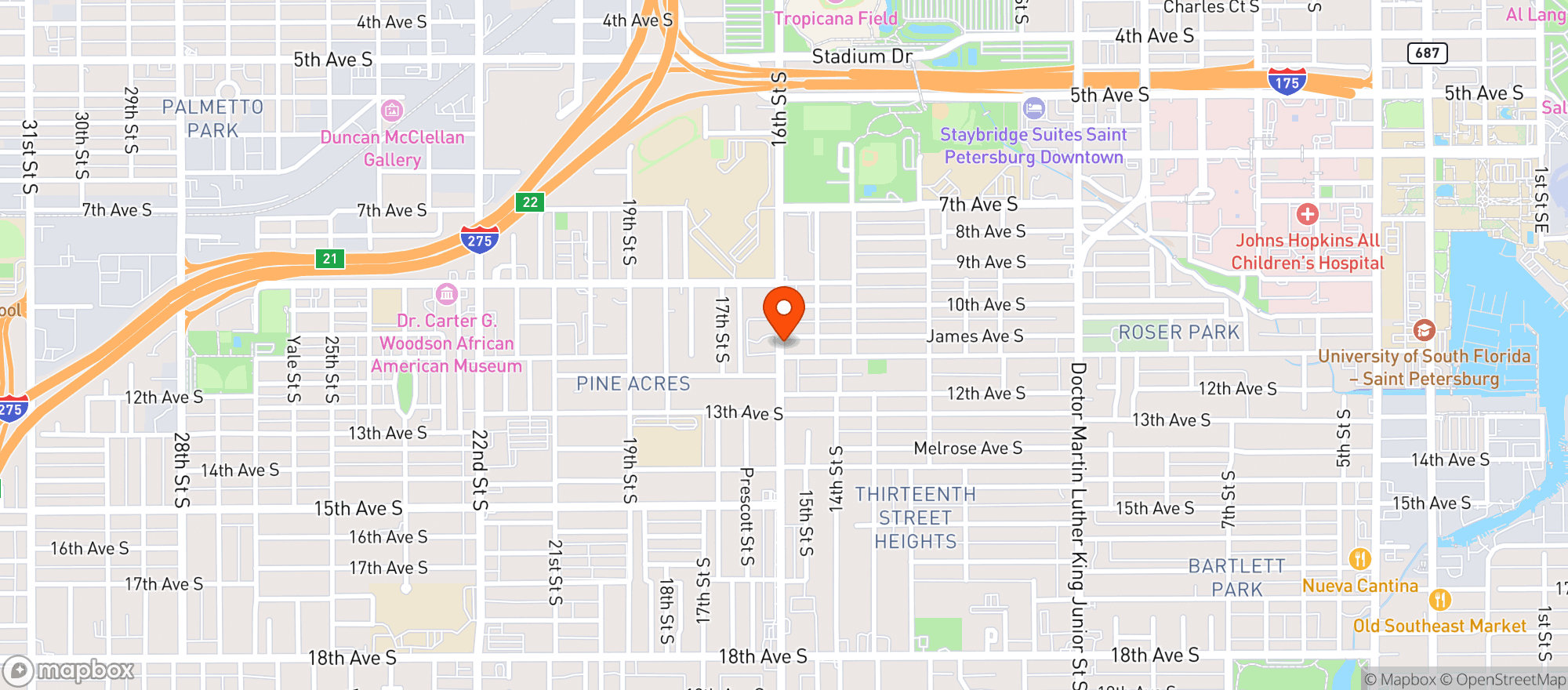 Map showing Pineapples Soul Food Kitchen & Deli