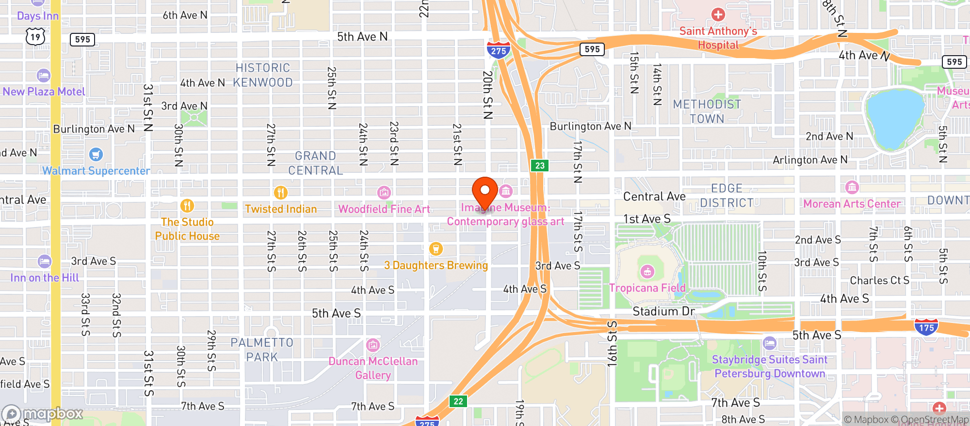 Map showing Cage Brewing & Kraken Joe's Pizza