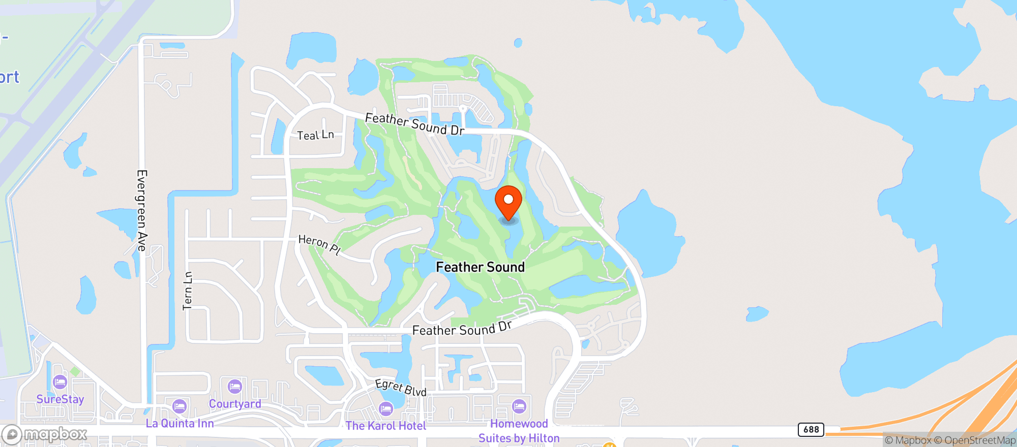 Map showing Feather Sound Country Club