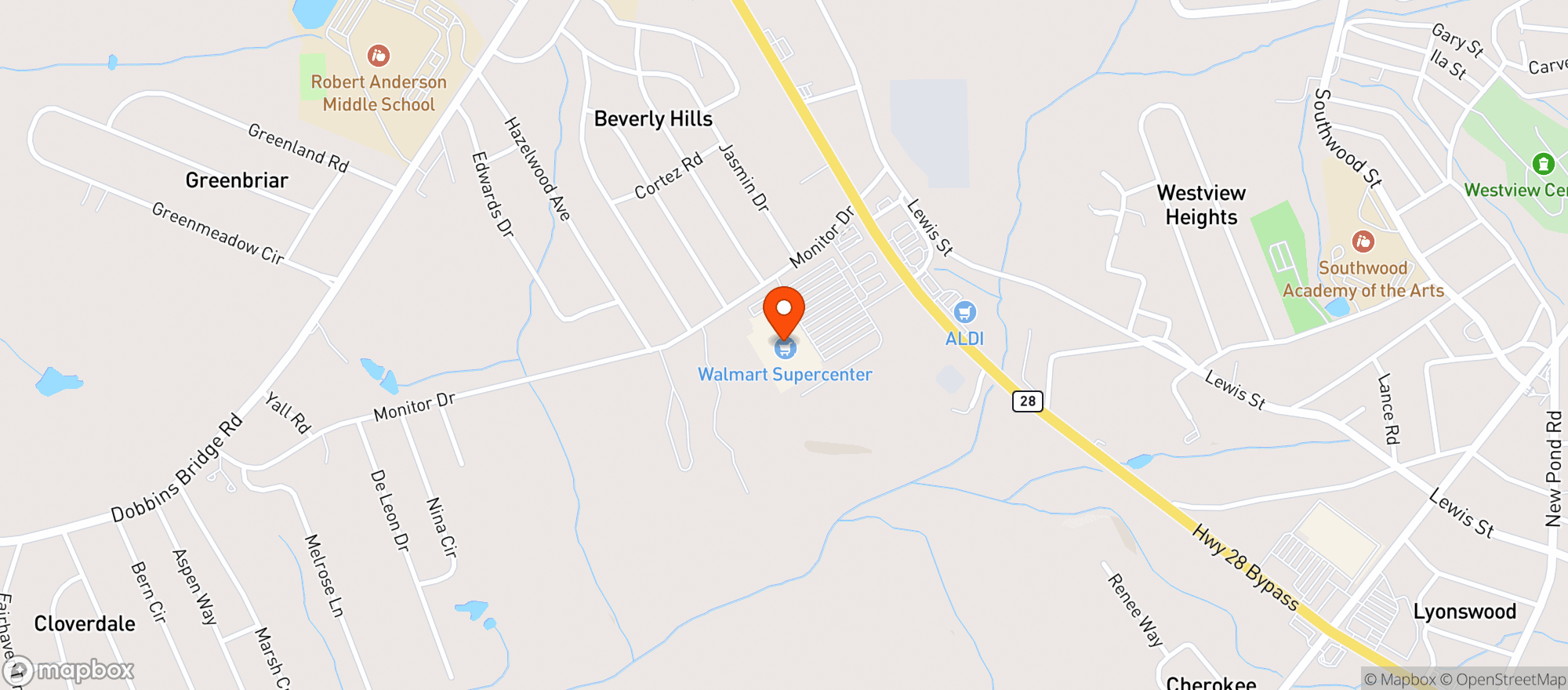 Map showing WALMART SUPERCENTER