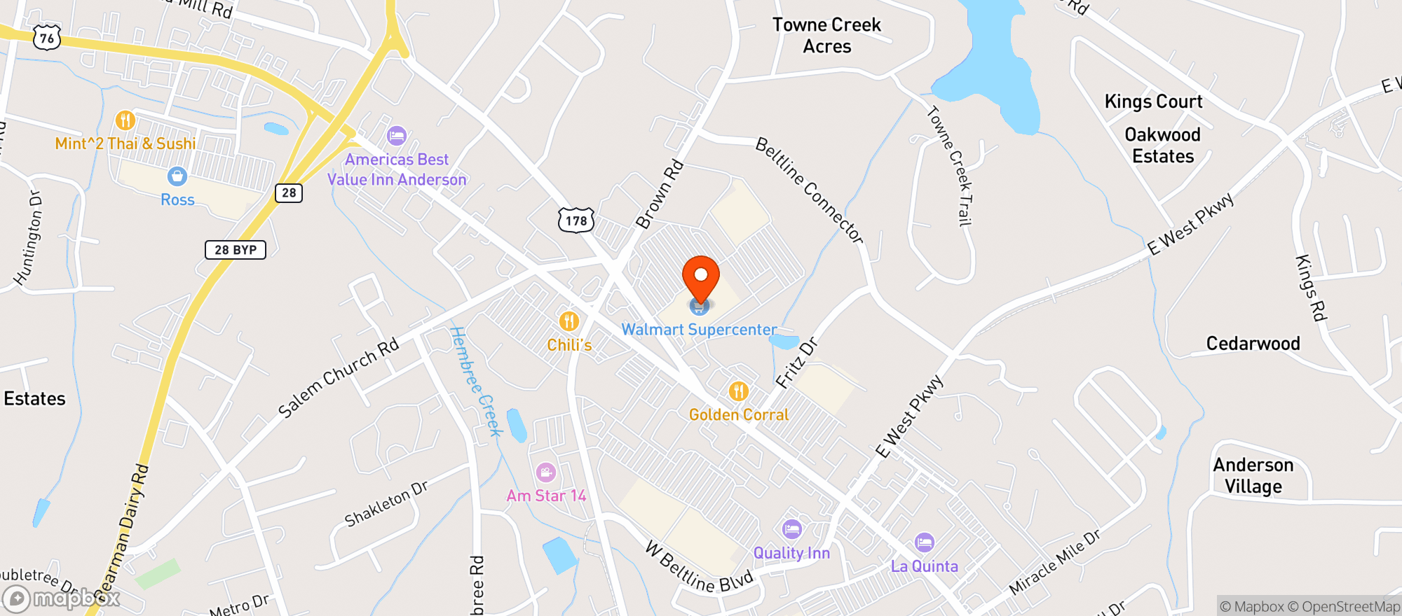 Map showing Smoke Signals Vape&Tobacco Llc - Anderson - Liberty Highway
