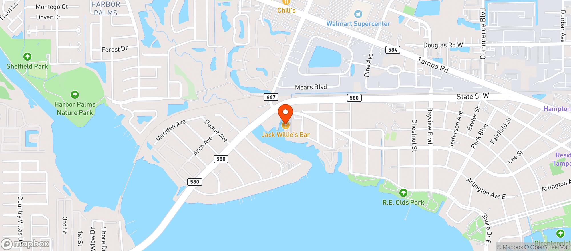 Map showing Jack Willies Bar Grill