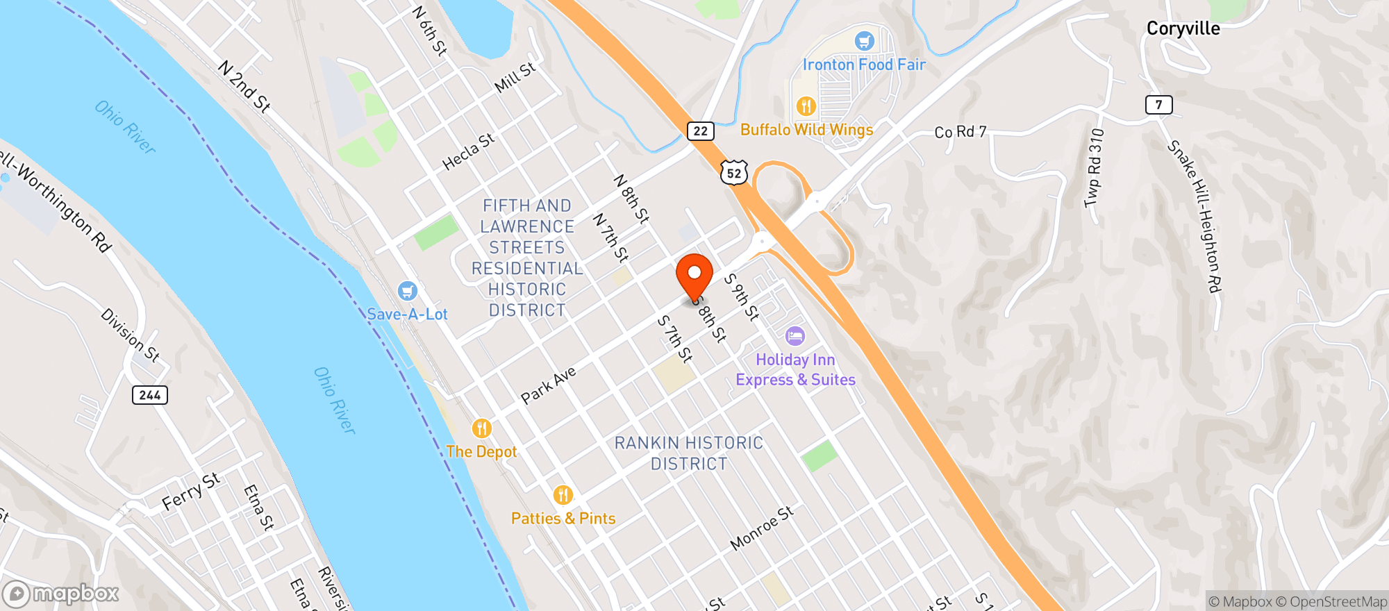 Map showing PARK AVENUE CARRY OUT