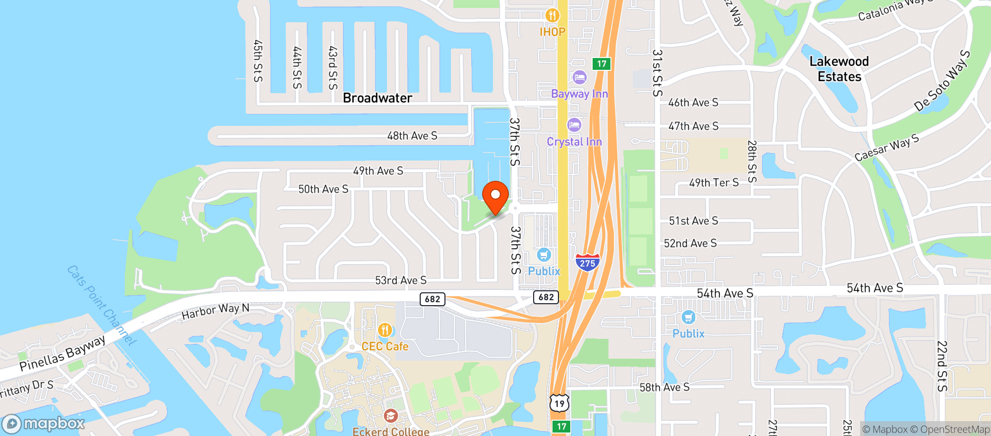 Map showing Tiki Docks Skyway Bar & Grill