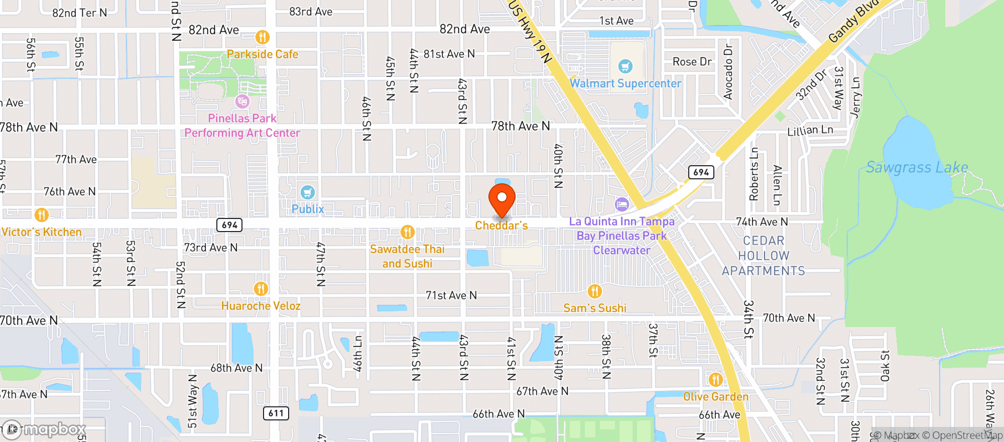 Map showing Cheddars Scratch Kitchen