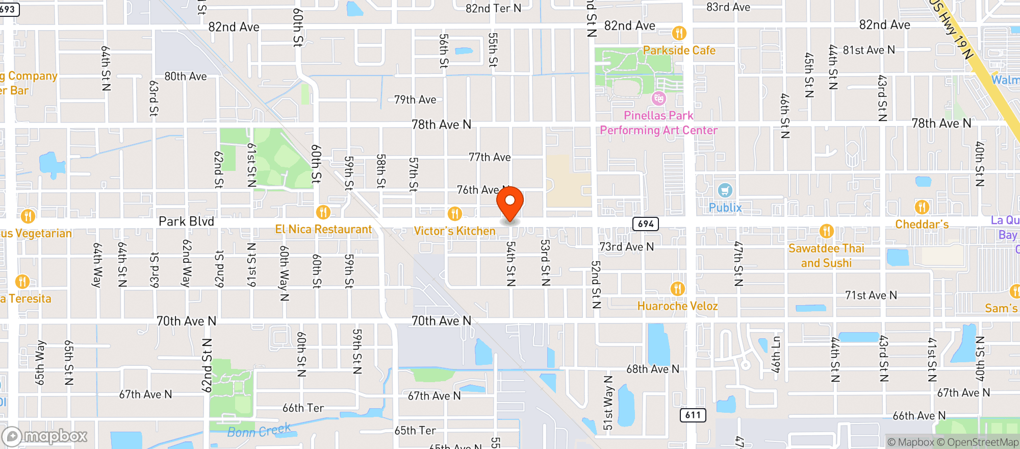 Map showing johnny's smoke shop & kava bar - Pinellas Park