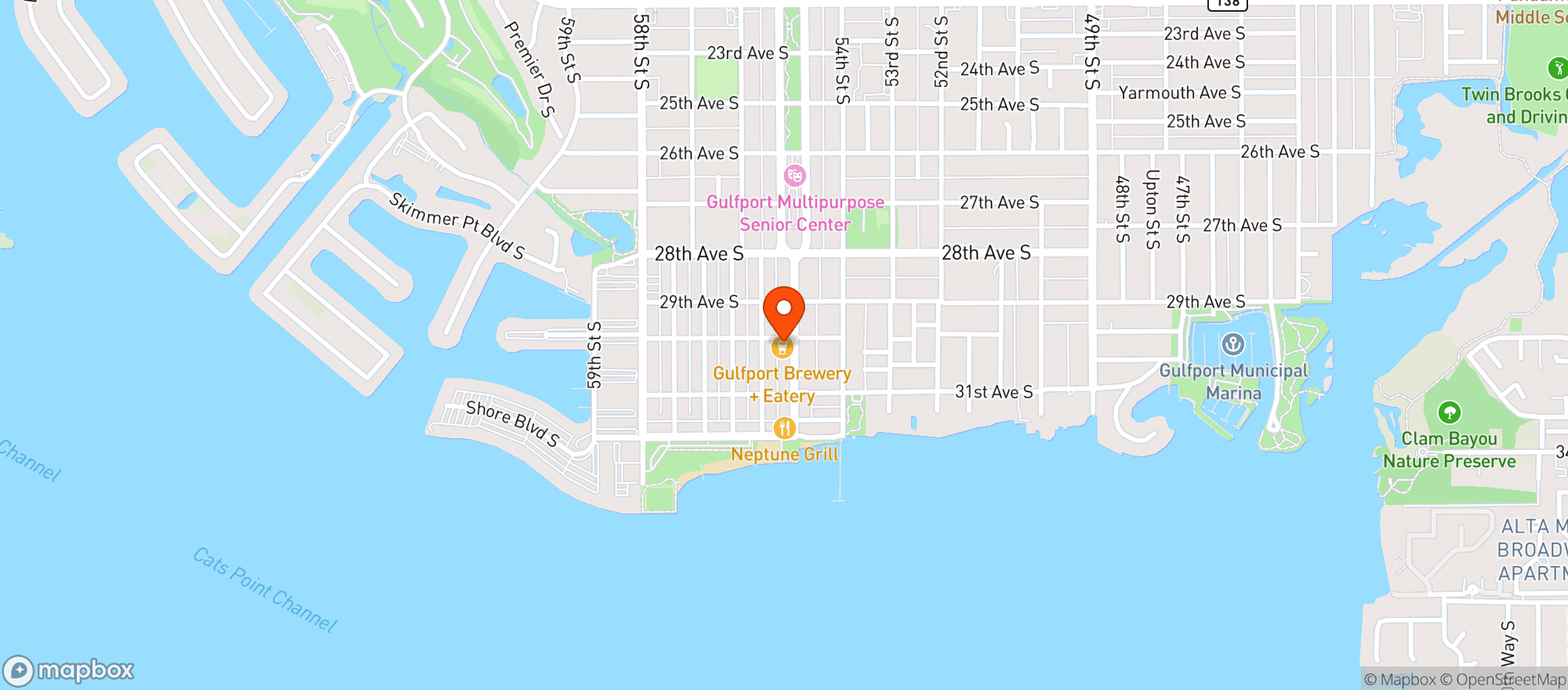 Map showing Gulfport Brewery & Eatery