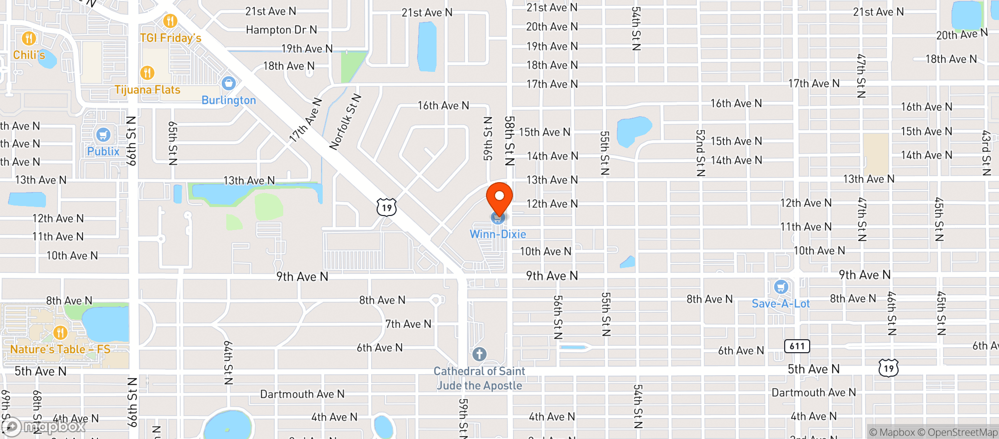 Map showing Winn Dixie 671