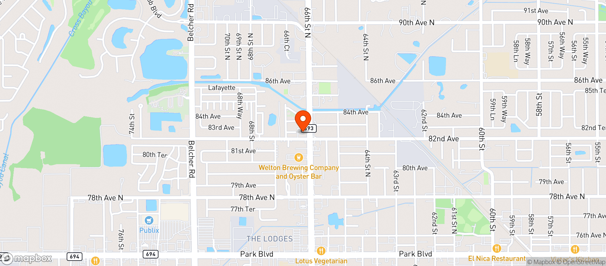 Map showing Cajun Cafe On The Bayou