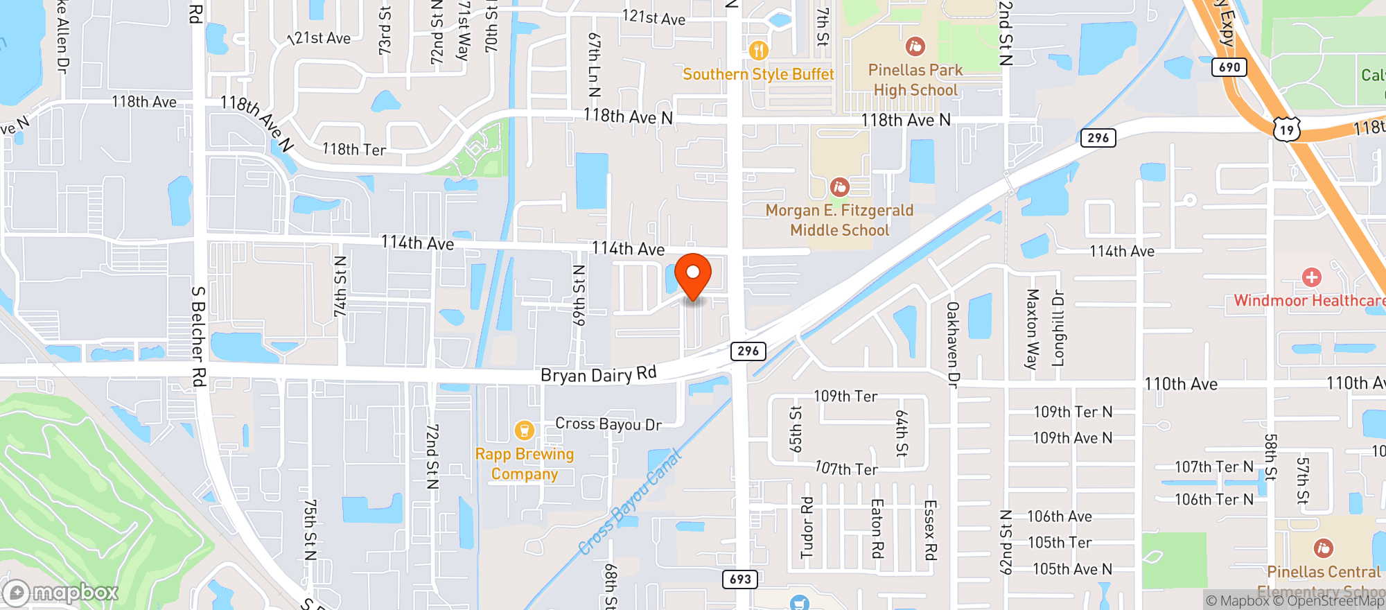 Map showing Rudy's Sports Bar