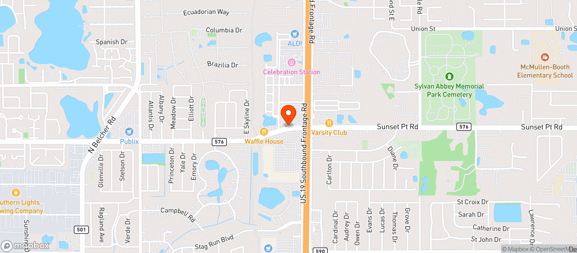 Map showing Sunset Lounge