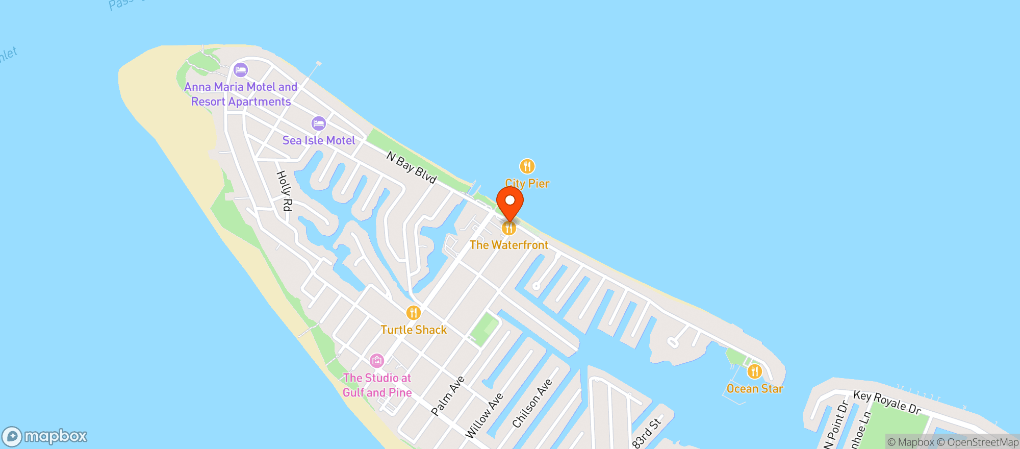 Map showing The Waterfront Restaurant