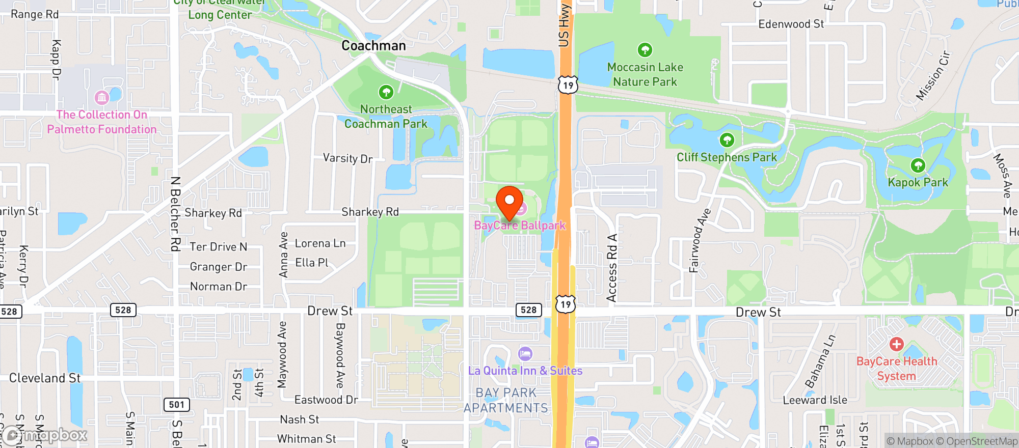 Map showing Clearwater Phillies