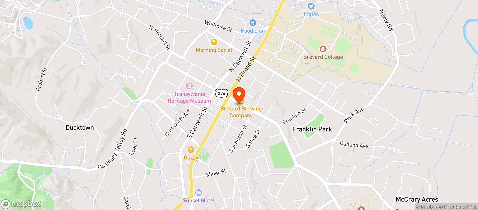 Map showing BREVARD BEER AND COFFEE SHOP