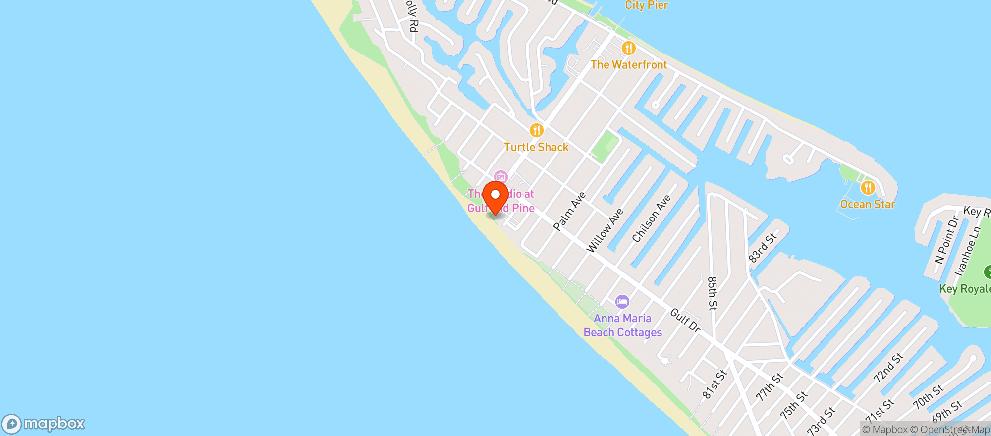 Map showing The Sandbar Restaurant