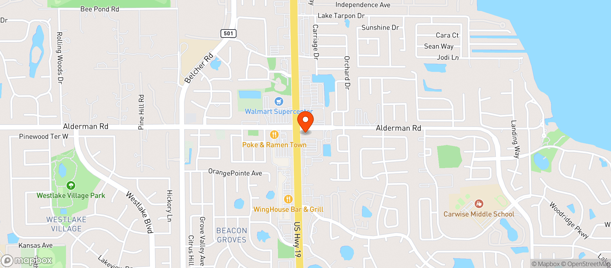 Map showing CIRCLE K (35319 US HWY 19 N)