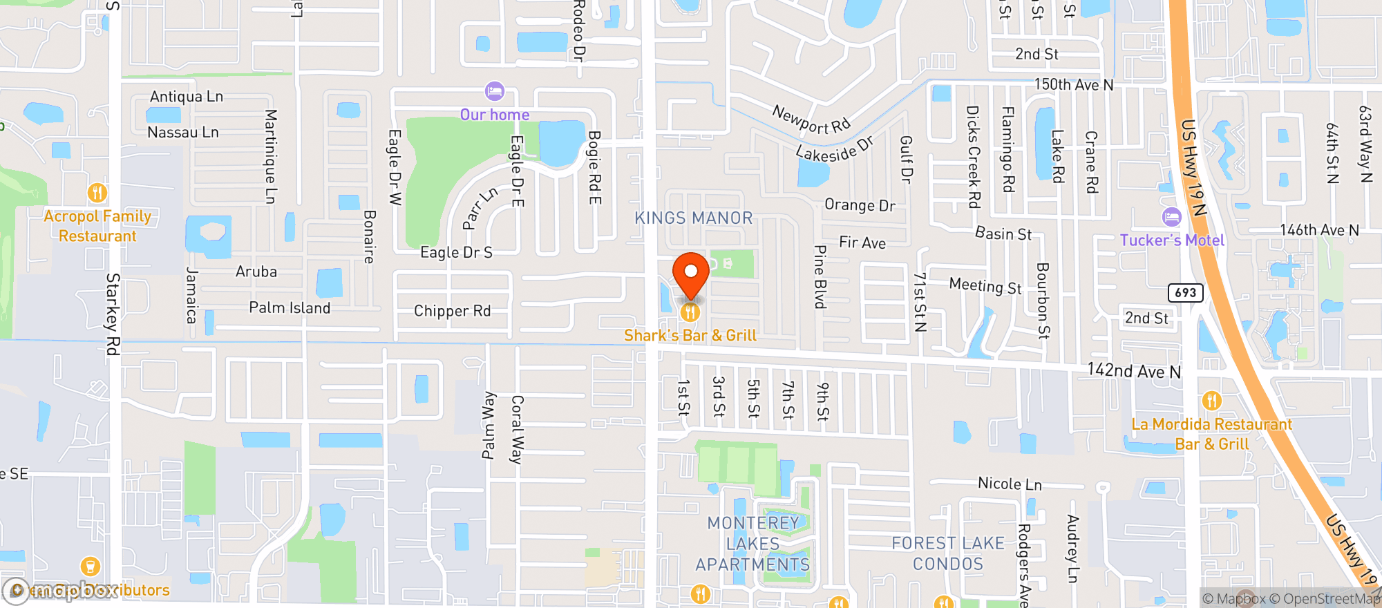 Map showing Sharks Bar & Grill