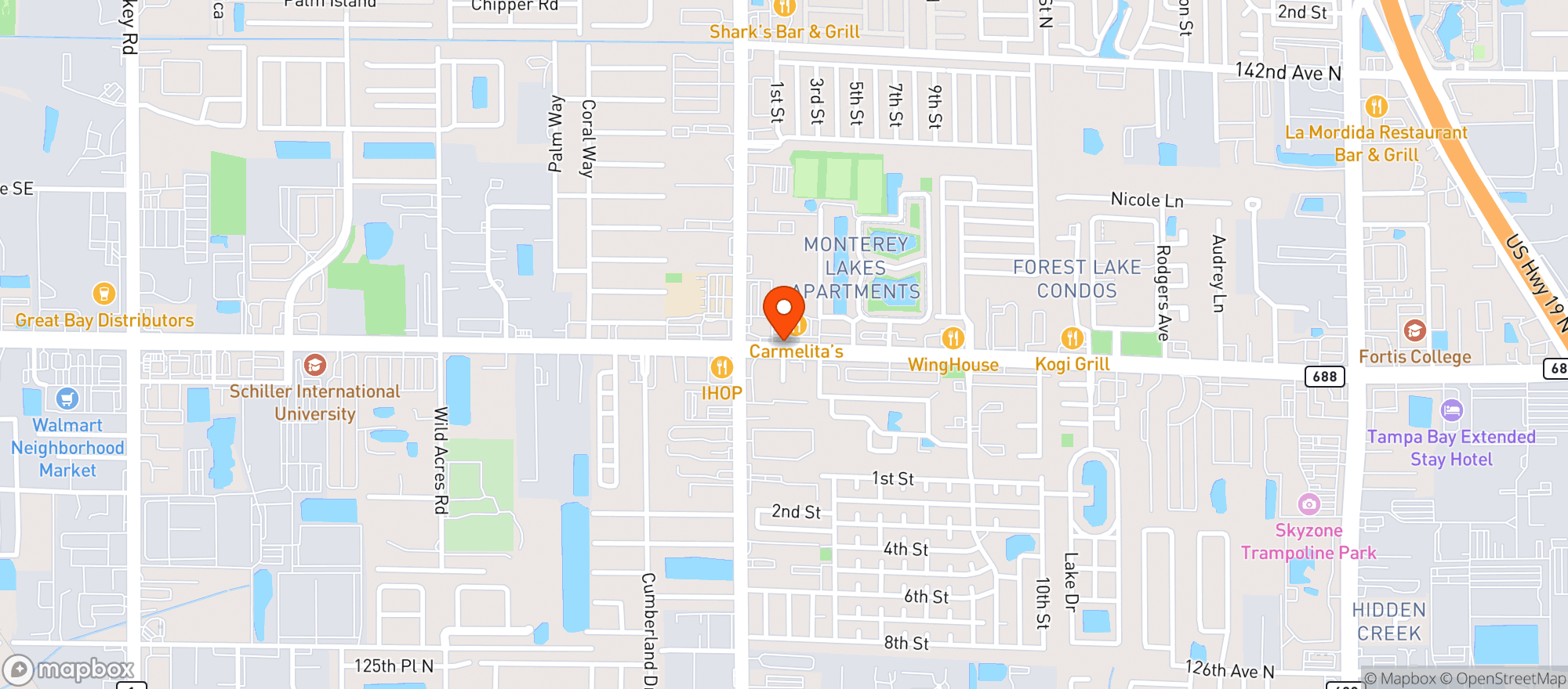 Map showing Carmelitas Mexican Restaurant