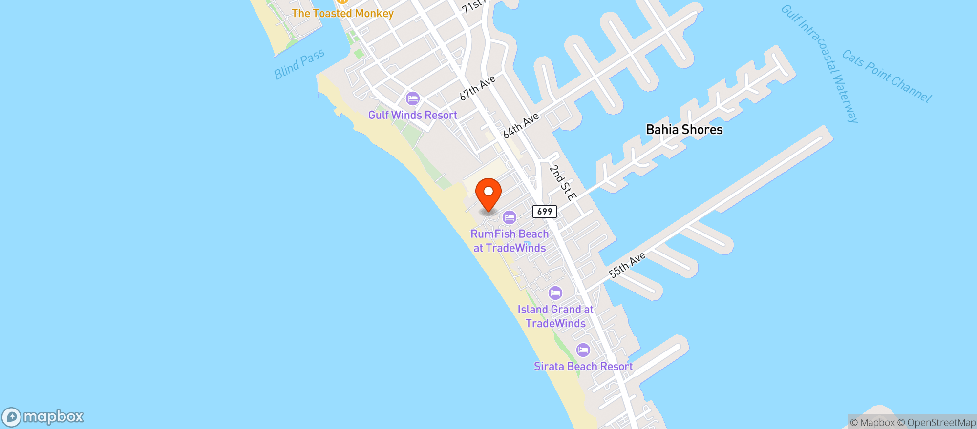 Map showing Coconut Charlie’s Beach Bar & Grill