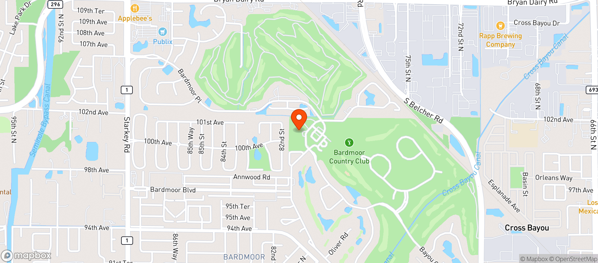 Map showing Bardmoor Golf & Tennis Club