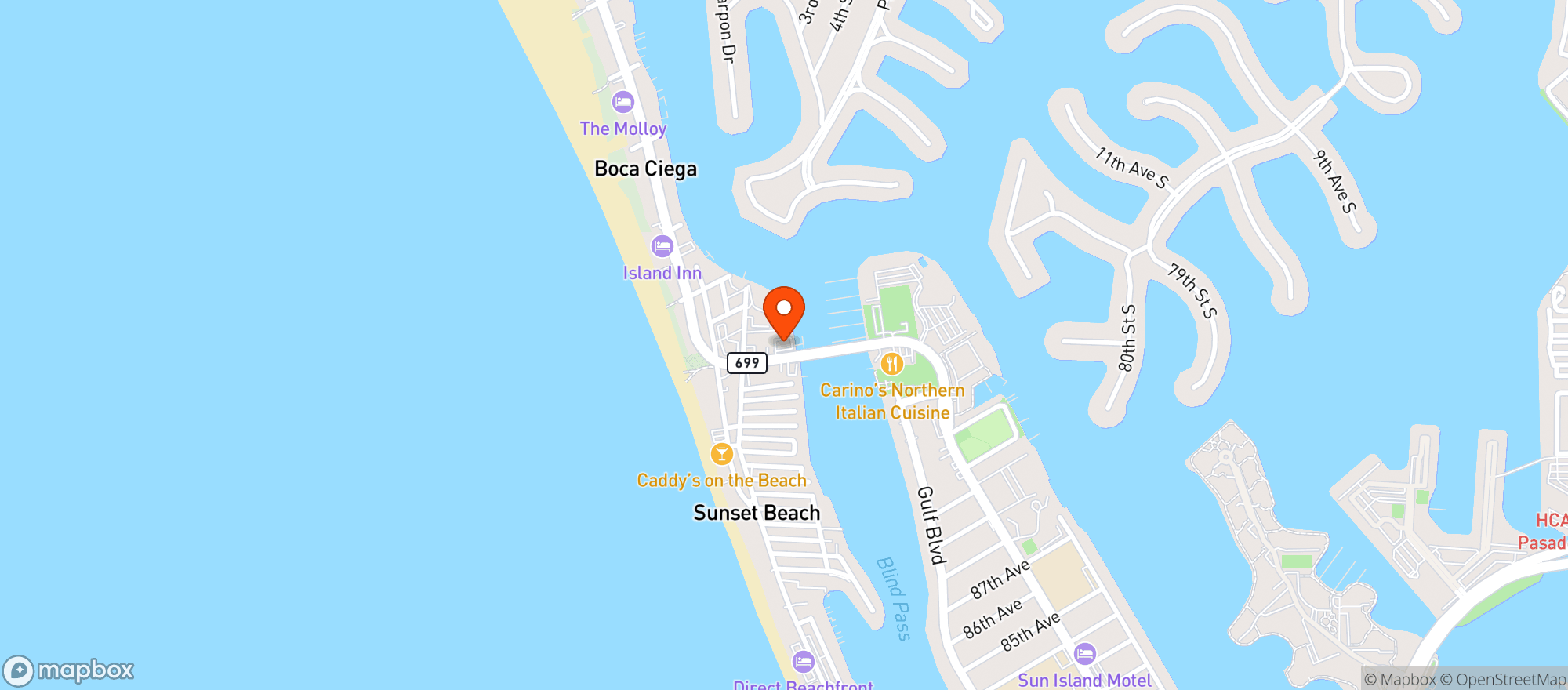 Map showing Sea Dog Brew Pub Treasure Island