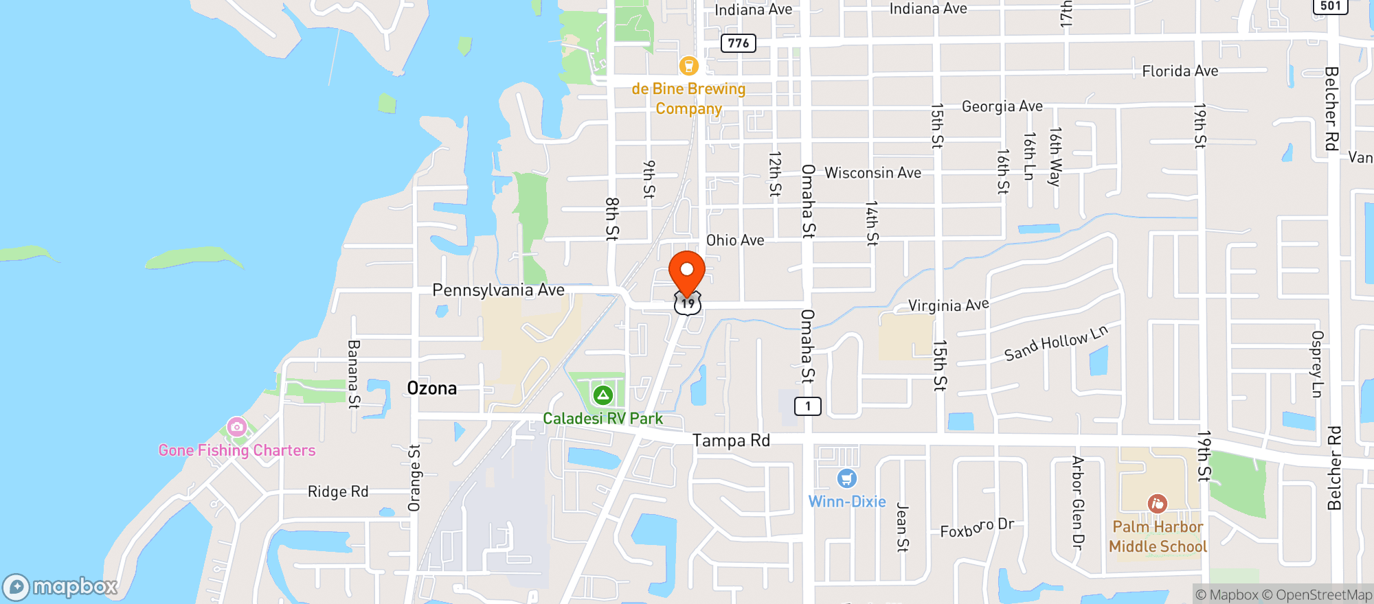 Map showing Ozona Fine Wine And Liquors