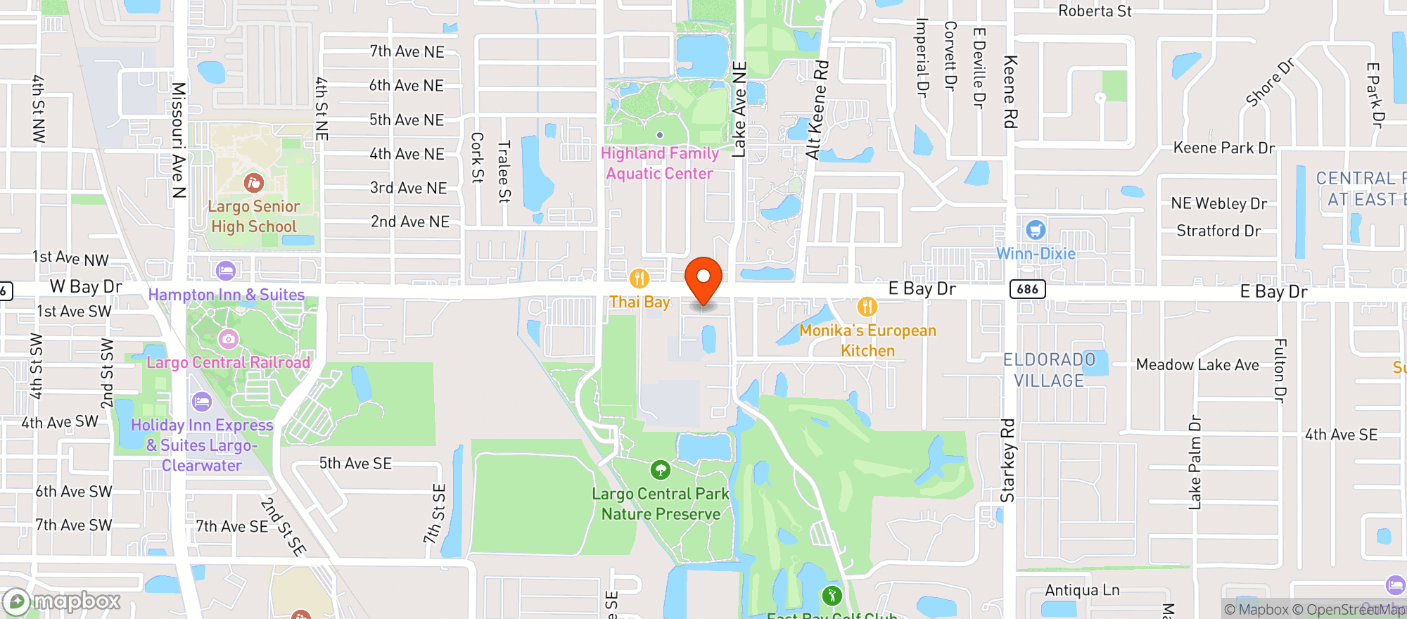 Map showing East Bay Food Store