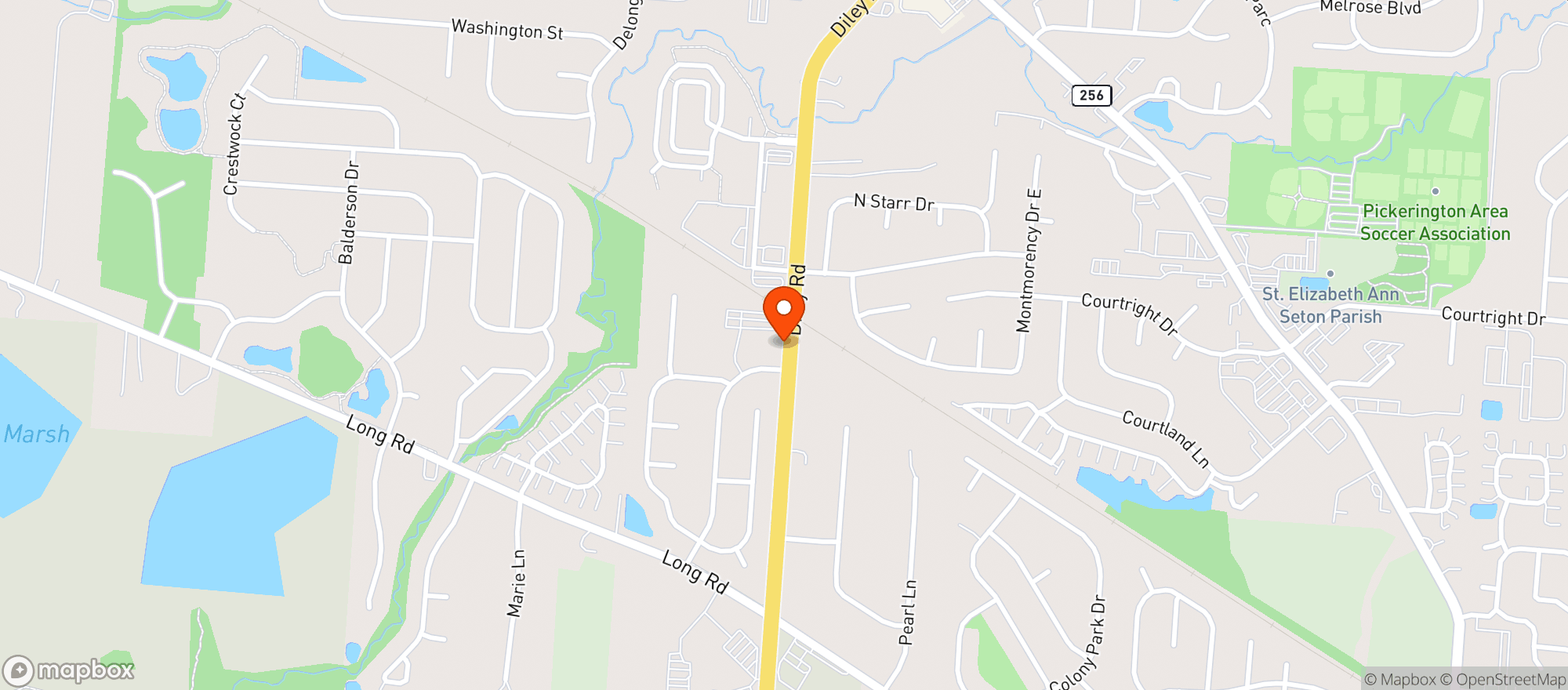 Map showing Pickerington Christian Church Soccer Fields