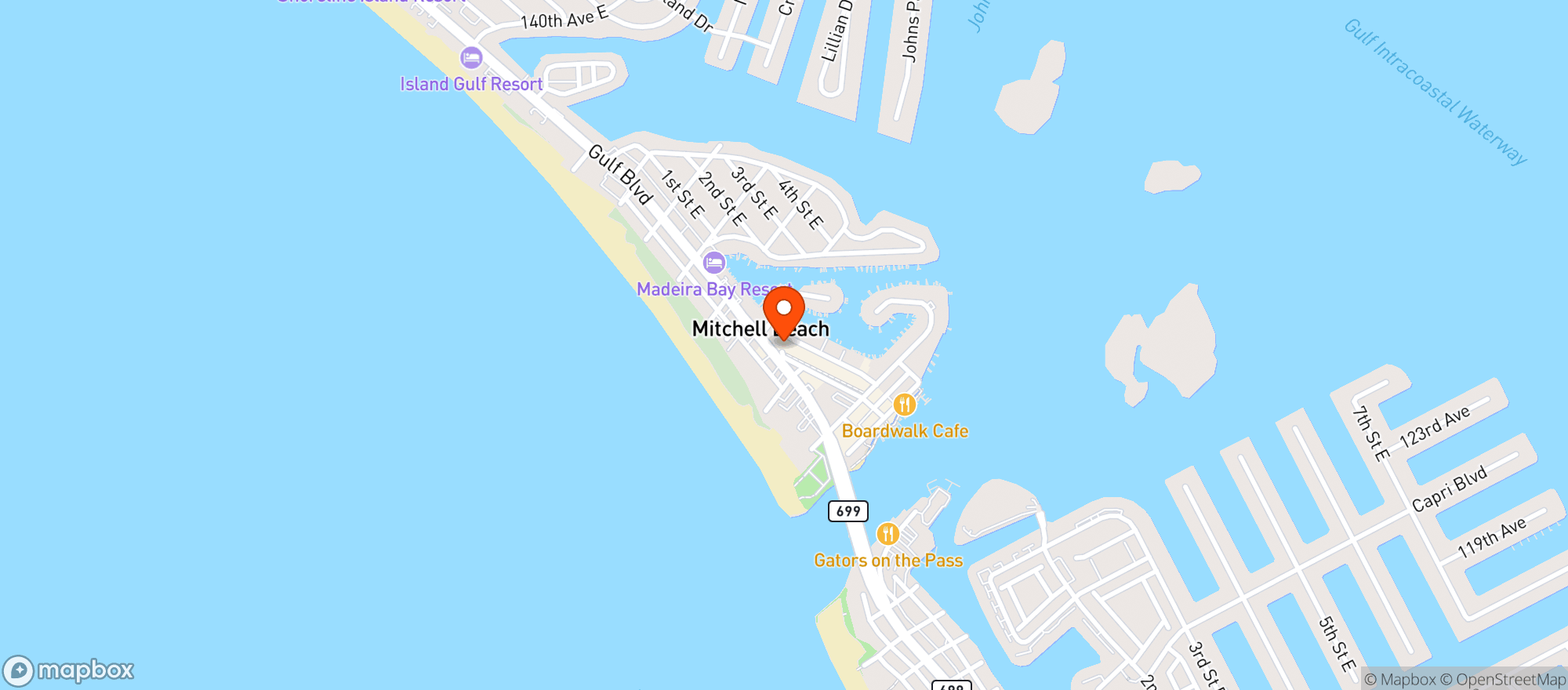 Map showing Bamboo Beach Bar/grill