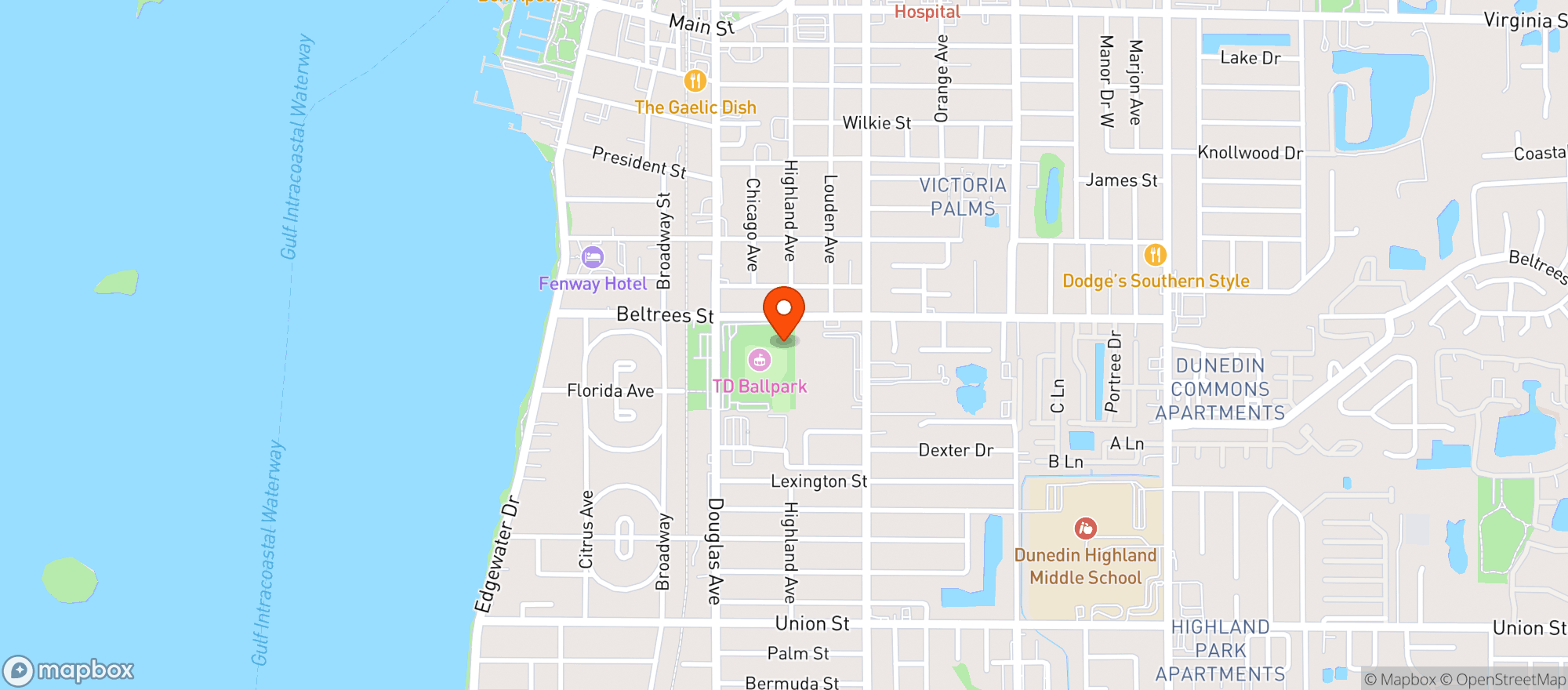 Map showing Eddie’s Bar At Td Ballpark