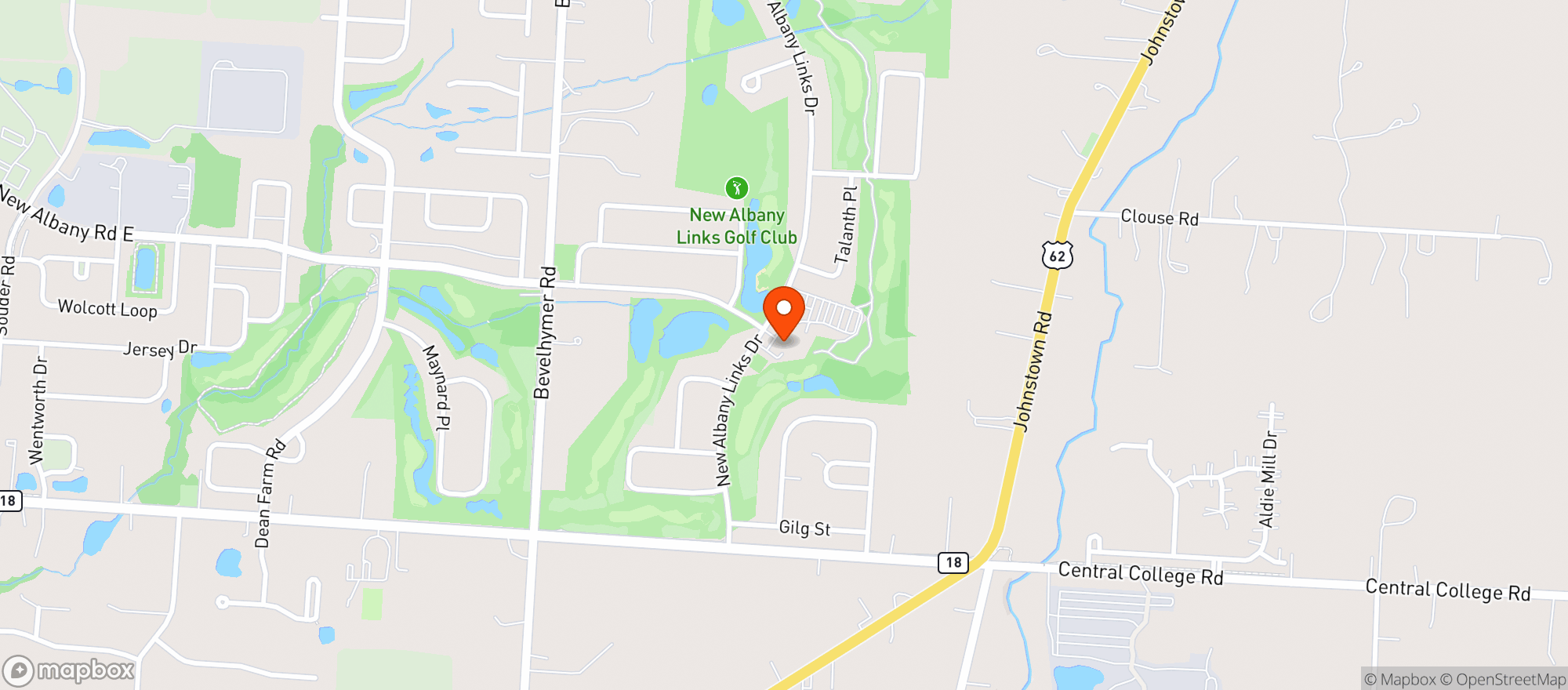 Map showing New Albany Links Pub